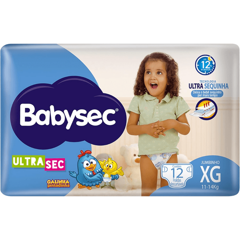 Fralda Babysec Ultrasec Jumbinho Galinha Pintadinha XG com 12 unidades